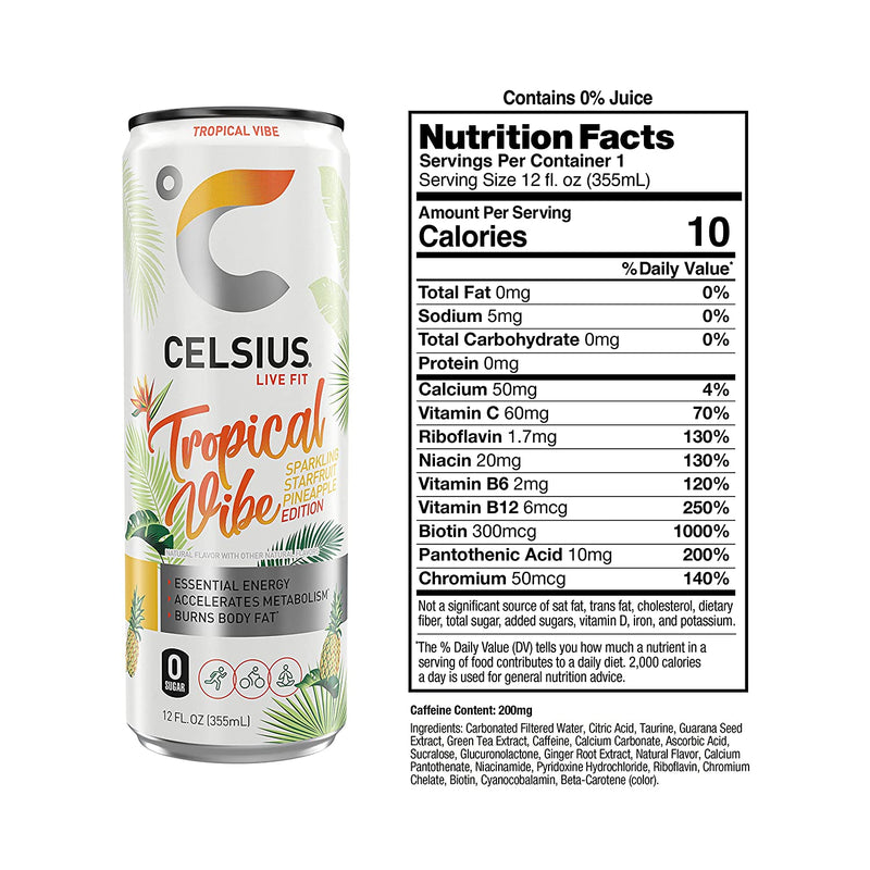 CELSIUS Energy Drink RTD Celsius Size: 12 Cans Flavor: Blue Razz Lemonade (Fizz Free & Brand New), Astro Vibe, Galaxy Vibe, Cosmic Vibe, Oasis Vibe, Lemon Lime, Fantasy Vibe, Sparkling Grape Rush, Mango Passionfruit, Arctic Vibes, Strawberry Lemonade, Str