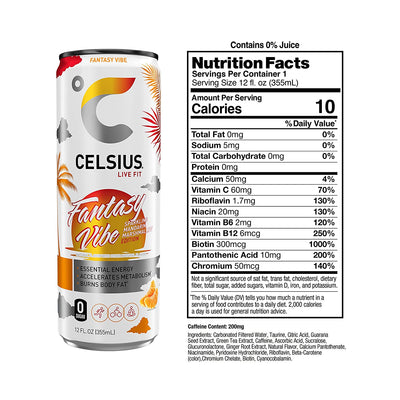 CELSIUS Energy Drink RTD Celsius Size: 12 Cans Flavor: Blue Razz Lemonade (Fizz Free & Brand New), Astro Vibe, Galaxy Vibe, Cosmic Vibe, Oasis Vibe, Lemon Lime, Fantasy Vibe, Sparkling Grape Rush, Mango Passionfruit, Arctic Vibes, Strawberry Lemonade, Str