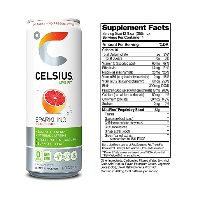 CELSIUS Energy Drink RTD Celsius Size: 12 Cans Flavor: Blue Razz Lemonade (Fizz Free & Brand New), Astro Vibe, Galaxy Vibe, Cosmic Vibe, Oasis Vibe, Lemon Lime, Fantasy Vibe, Sparkling Grape Rush, Mango Passionfruit, Arctic Vibes, Strawberry Lemonade, Str