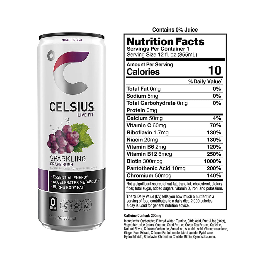 CELSIUS Energy Drink RTD Celsius Size: 12 Cans Flavor: Blue Razz Lemonade (Fizz Free & Brand New), Astro Vibe, Galaxy Vibe, Cosmic Vibe, Oasis Vibe, Lemon Lime, Fantasy Vibe, Sparkling Grape Rush, Mango Passionfruit, Arctic Vibes, Strawberry Lemonade, Str