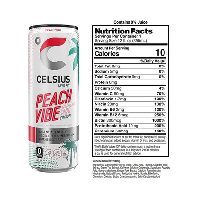 CELSIUS Energy Drink RTD Celsius Size: 12 Cans Flavor: Blue Razz Lemonade (Fizz Free & Brand New), Astro Vibe, Galaxy Vibe, Cosmic Vibe, Oasis Vibe, Lemon Lime, Fantasy Vibe, Sparkling Grape Rush, Mango Passionfruit, Arctic Vibes, Strawberry Lemonade, Str