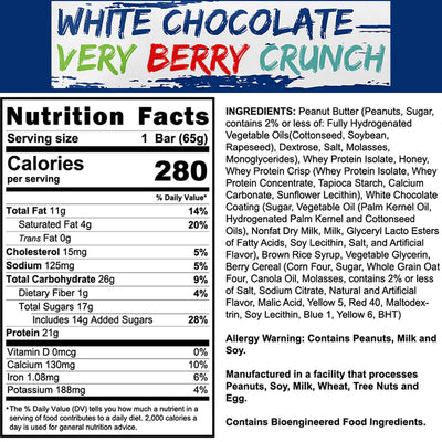 Anabar Healthy Snacks Final Boss Size: 12 Bars Flavor: Frosted Strawberry Cupcake, White Chocolate Cookies and Cream, White Chocolate Fruity Cereal Crunch, Milk Chocolate Campfire S'mores, Milk Chocolate Monster Cookie Crunch, Milk Chocolate PB&J, White C