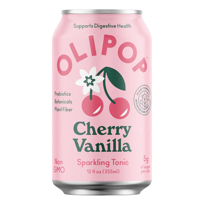 Olipop Prebiotic Healthy Soda RTD Olipop Size: 12 Cans Flavor: Tropical Punch, Cherry Cola, Cream Soda, Classic Grape, Strawberry Vanilla, Classic Root Beer