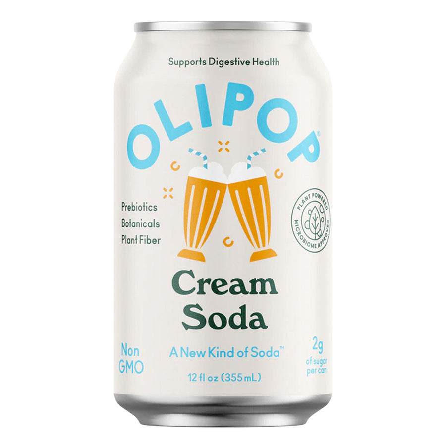 Olipop Prebiotic Healthy Soda RTD Olipop Size: 12 Cans Flavor: Tropical Punch, Cherry Cola, Cream Soda, Classic Grape, Strawberry Vanilla, Classic Root Beer