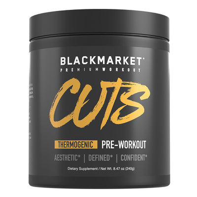 BLACKMARKET CUTS Pre Workout Pre-Workout BLACKMARKET Size: 30 Scoops Flavor: Fruit Punch, Watermelon, Blue Razz, Tiger's Blood, Sour Gummy, Cran-Grape