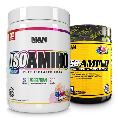 ISO-Amino Aminos MAN Size: 30 Servings Flavor: Rainbow Sherbert, Sour Batch, Mango, Pink Lemonade, Grape Bubble Gum, Jolly Watermelon, Blue Bomb-Sicle, Caramel Apple, Dorks, Strawberry Kiwi