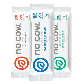 No Cow Vegan Protein Bar Healthy Snacks No Cow Size: 12 Bars Flavor: Birthday Cake, Blueberry Cobbler, Peanut Butter Chocolate Chip, Chocolate Fudge Brownie, Lemon Meringue Pie, Chunky Peanut Butter, Carrot Cake, Raspberry Truffle, Mint Cocao Chip, Cookie