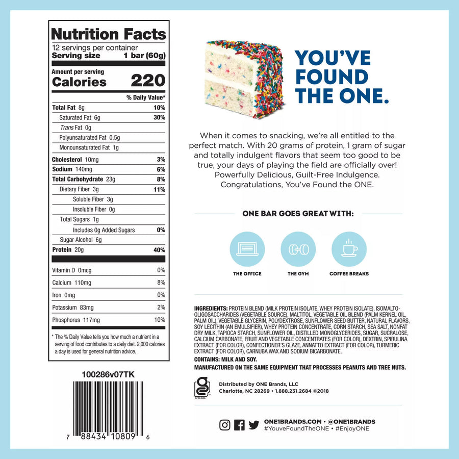 ONE Bar Healthy Snacks ONE Size: 12 Bars Flavor: Peanut Butter Cup, Pumpkin Pie, Birthday Cake, Lemon Cake, Cookies and Creme, Peanut Butter Pie, Blueberry Cobbler, Cinnamon Roll, Maple Glazed Doughnut, S&