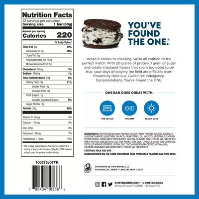 ONE Bar Healthy Snacks ONE Size: 12 Bars Flavor: Peanut Butter Cup, Pumpkin Pie, Birthday Cake, Lemon Cake, Cookies and Creme, Peanut Butter Pie, Blueberry Cobbler, Cinnamon Roll, Maple Glazed Doughnut, S'Mores, Fruity Cereal, Almond Bliss, Chocolate Chip