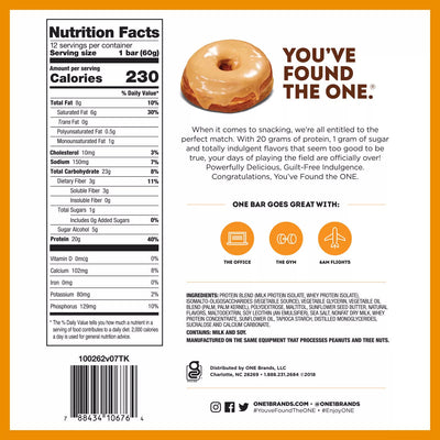 ONE Bar Healthy Snacks ONE Size: 12 Bars Flavor: Peanut Butter Cup, Pumpkin Pie, Birthday Cake, Lemon Cake, Cookies and Creme, Peanut Butter Pie, Blueberry Cobbler, Cinnamon Roll, Maple Glazed Doughnut, S'Mores, Fruity Cereal, Almond Bliss, Chocolate Chip