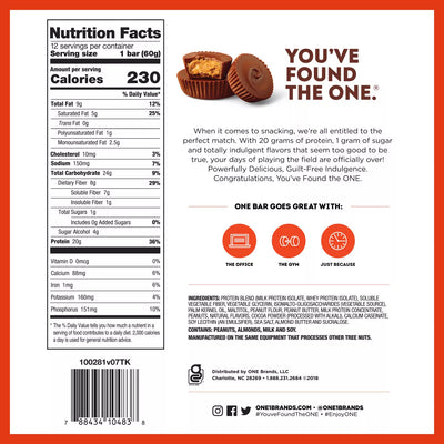 ONE Bar Healthy Snacks ONE Size: 12 Bars Flavor: Peanut Butter Cup, Pumpkin Pie, Birthday Cake, Lemon Cake, Cookies and Creme, Peanut Butter Pie, Blueberry Cobbler, Cinnamon Roll, Maple Glazed Doughnut, S'Mores, Fruity Cereal, Almond Bliss, Chocolate Chip