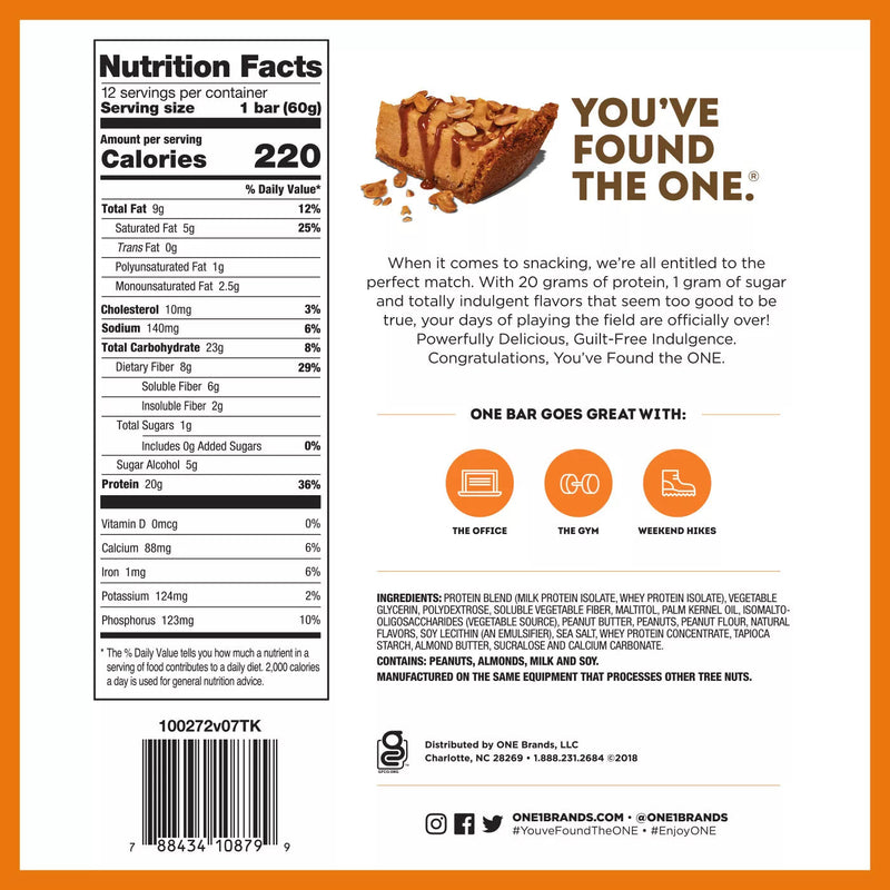 ONE Bar Healthy Snacks ONE Size: 12 Bars Flavor: Peanut Butter Cup, Pumpkin Pie, Birthday Cake, Lemon Cake, Cookies and Creme, Peanut Butter Pie, Blueberry Cobbler, Cinnamon Roll, Maple Glazed Doughnut, S&