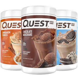 Quest Protein Powder Protein Quest Nutrition Size: 1.6 Lbs., 3 Lbs. Flavor: Chocolate Milkshake, Vanilla Milkshake, Multi-Purpose Mix (Unflavored), Peanut Butter, Salted Caramel, Cookies & Cream, Cinnamon Crunch