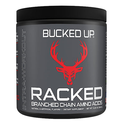 RACKED BCAA Aminos Bucked Up Size: 30 Servings Flavor: Blood Raz, Watermelon, Peach Mango, Pina Colada, Grape Gainz