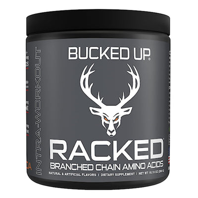 RACKED BCAA Aminos Bucked Up Size: 30 Servings Flavor: Blood Raz, Watermelon, Peach Mango, Pina Colada, Grape Gainz