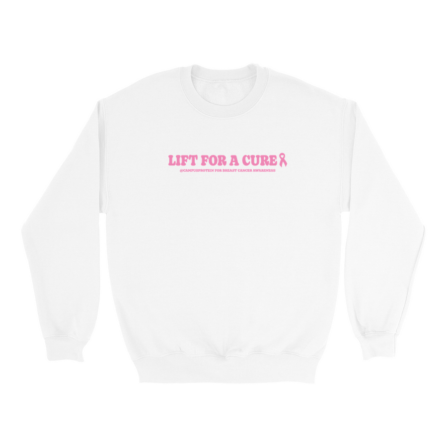 Lift for a cure sweatshirt Apparel & Accessories CampusProtein.com Colors: White, Light Pink, Sport Grey Sizes: Small (S), Medium (M), Large (L), Extra Large (XL), XXL (2XL)