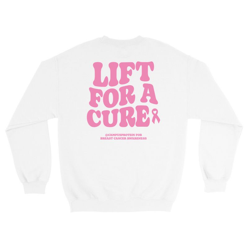 Lift for a cure sweatshirt Apparel & Accessories CampusProtein.com Colors: White, Light Pink, Sport Grey Sizes: Small (S), Medium (M), Large (L), Extra Large (XL), XXL (2XL)