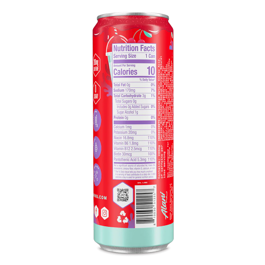 Alani Nu Energy Drinks Energy Drink Alani Nu Size: 12 Cans Flavor: Cherry Twist (NEW), Cosmic Stardust, Tropsicle, Mimosa, Cherry Slush, Watermelon Wave, Hawaiian Shaved Ice, Blue Slush by Whitney Simmons, Dream Float (Orange Creamsicle), Breezeberry, Kim