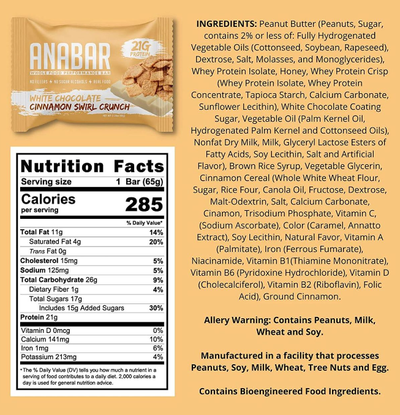 Anabar Healthy Snacks Final Boss Size: 12 Bars Flavor: Frosted Strawberry Cupcake, White Chocolate Cookies and Cream, White Chocolate Fruity Cereal Crunch, Milk Chocolate Campfire S'mores, Milk Chocolate Monster Cookie Crunch, Milk Chocolate PB&J, White C