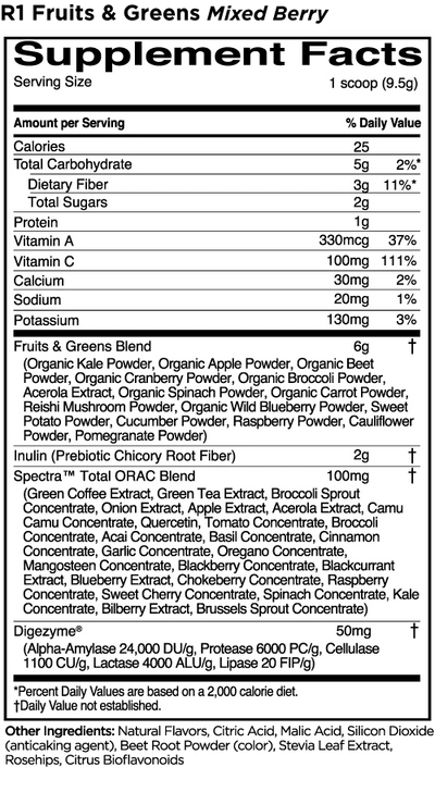 R1 Fruits & Greens Rule One Size: 30 Servings Flavor: Mixed Berry